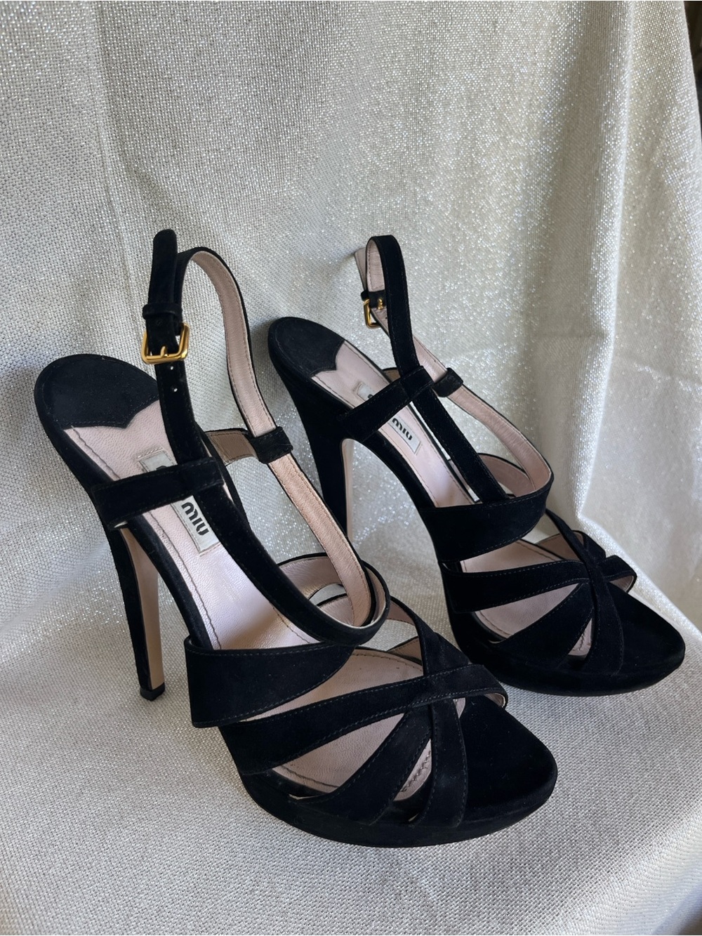Miu Miu Black Suede Strappy High Heel Sandals